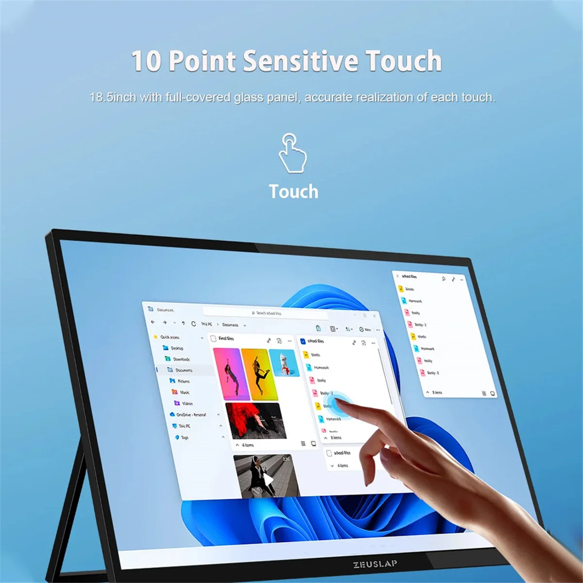 ZEUSLAP-Monitor de pantalla táctil portátil de 18,5 pulgadas, pantalla RGB de 100Hz con soporte para ordenador portátil, teléfono, Xbox, PS4, enchufe de PS5-EU