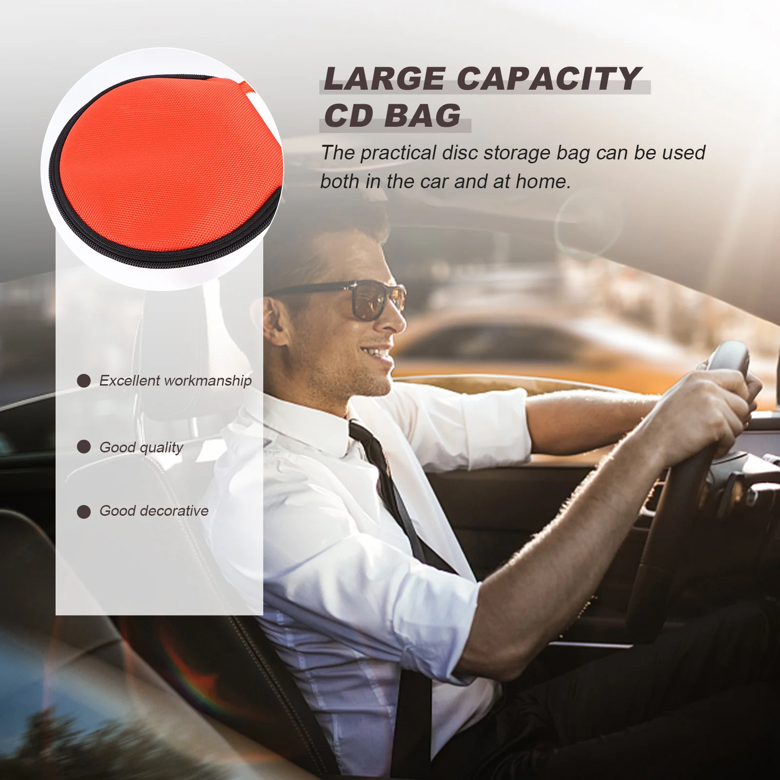 

1pc Cd Storage Case Large Capacity Oxford Cloth Dvd Organizer Round Disc Holder Pouch For Car Zipper Closure Shock Resistant