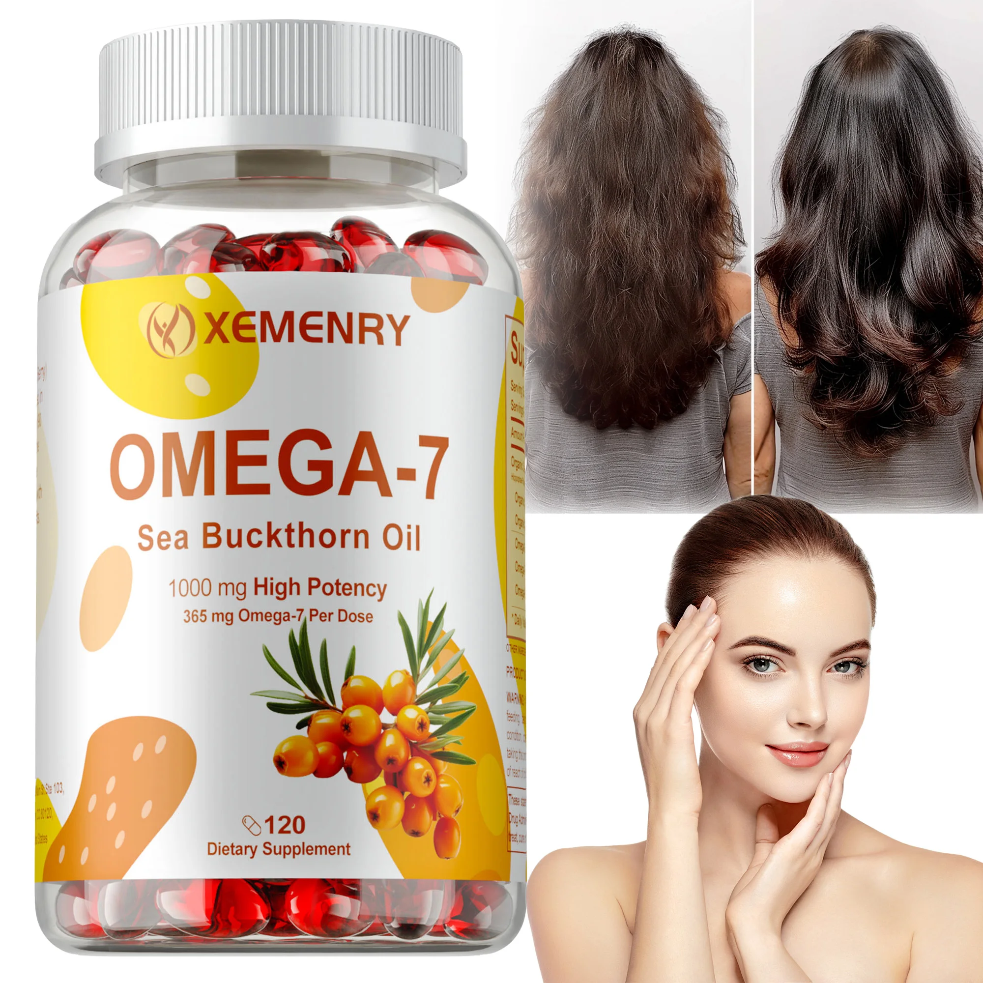 

Omega-7 Sea Buckthorn Oil Supplement - Promotes Digestion, Cardiovascular, Skin Health, Immune Support - 120 Capsules