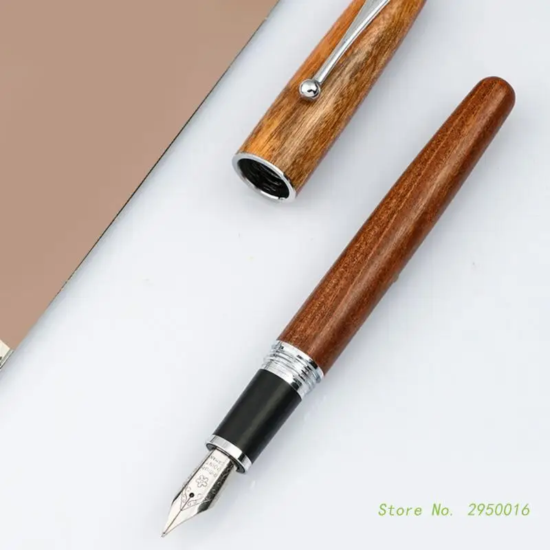 

Vintage Wooden Fountain Pen Fine Nib Ink Refill Converter for Journaling Calligraphy Drawing Smooth Writing School Supplies