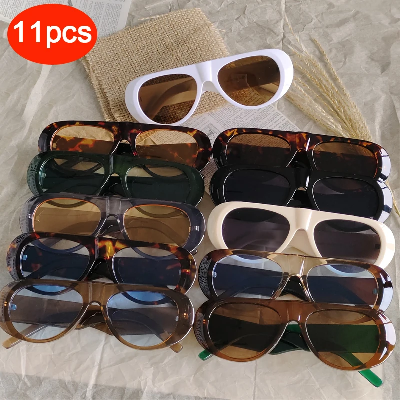 

Motorcycle Driving 11pcs New Fashion Large Frame Retro Sunglasses Male UV Resistant Oval Female Minimalist Style Goggles Unisex