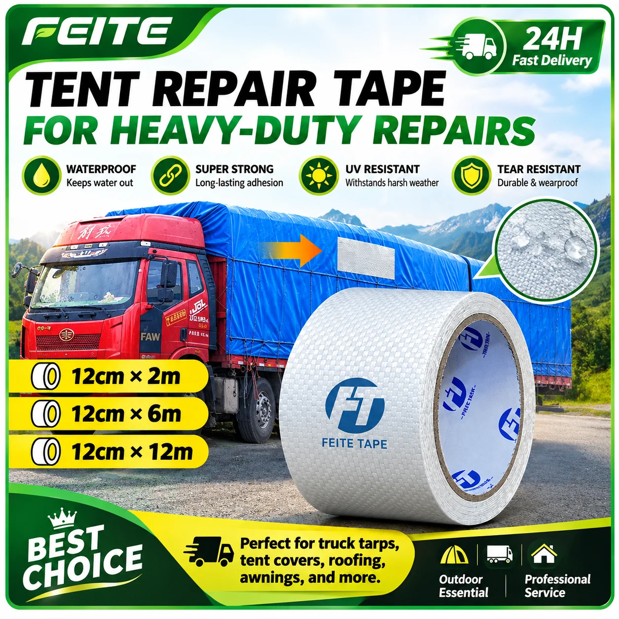 Truck Tarp Repair Tape Waterproof Strong Adhesive Patch Roll for PVC PE Canvas Tent Bag Cover Leak Repair Outdoor