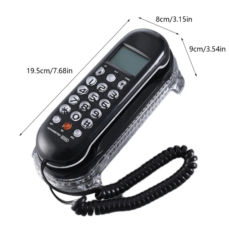 Stylish Crystal Base Corded Wall Mountable Telephone B365 Mini Fixed Landline Phone LCD Display Caller Redail Functions