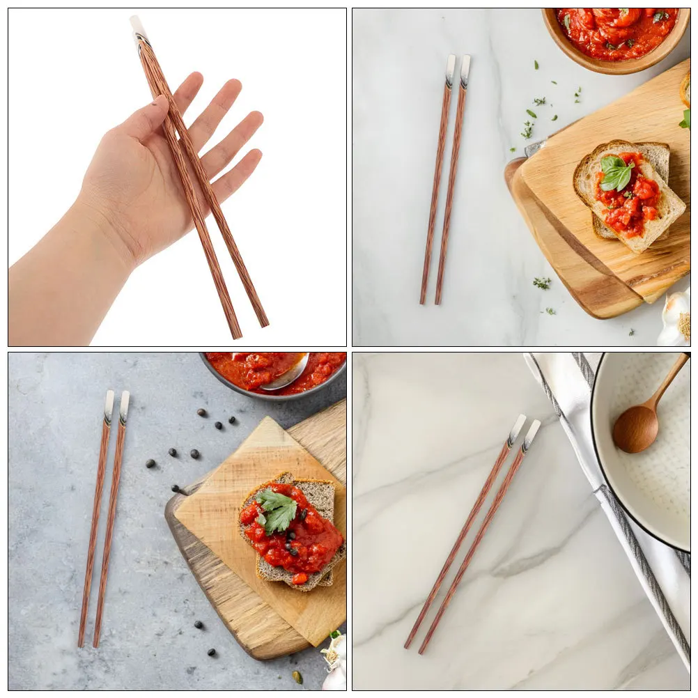 

2Pairs Reusable Wooden Chopsticks Simple Design Non Slip Versatile for Cooking Dining Travel Wooden Chopsticks Reusable