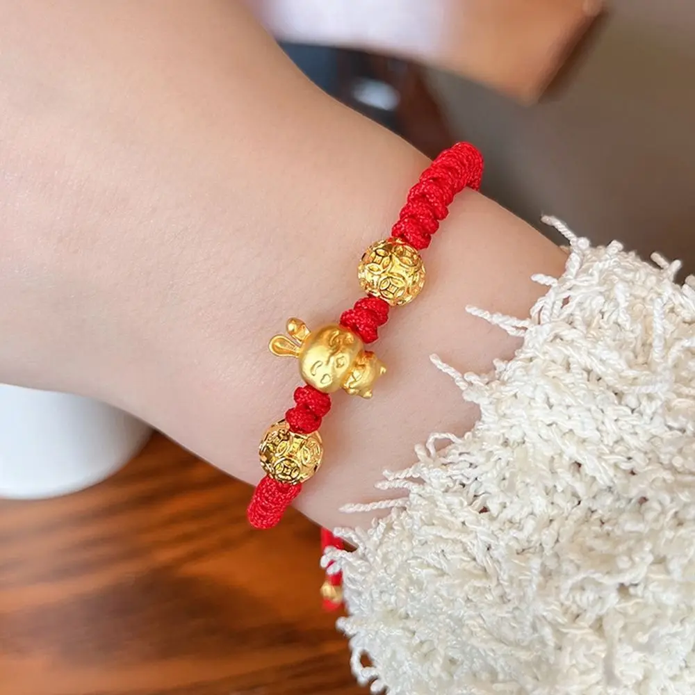 Year Natal Year Golden Fashion Accessories New Year Gift Female Hand Rope Rabbit Bracelet Braided Rope Bracelet Red Wristband