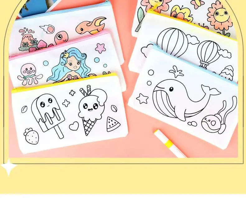 DIY手作り不織布落書きバッグ子供絵画エコバッグ工芸品カラー塗り絵幼稚園お絵かき子供おもちゃ