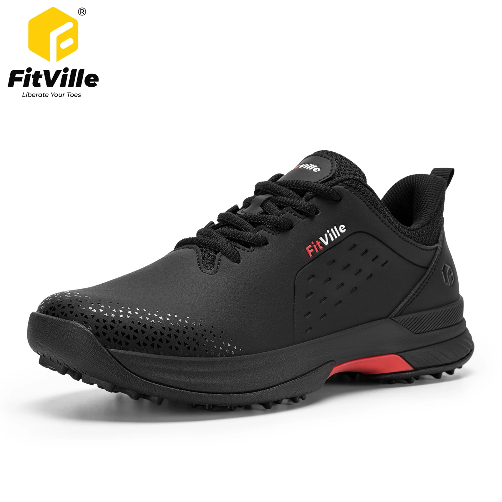 FitVille Extra Wide Men's Golf Shoes Water Repellent Golfing Sneakers Casual No-Slip Spiked Golfer Trainer Shoes Arch Support