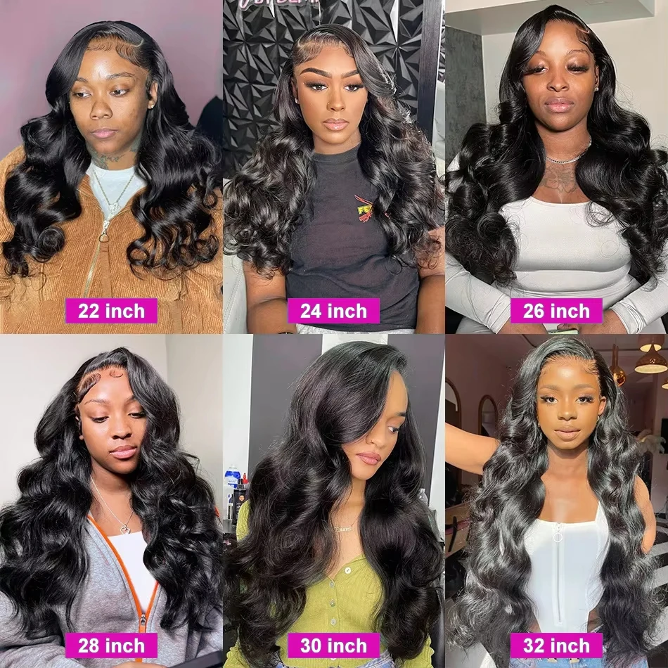 Lafino-Perruque Lace Front Wig Body Wave Naturelle Noire, Cheveux Humains, Densité 200%, 13x6, 13x4, 40 Pouces, pour Femme