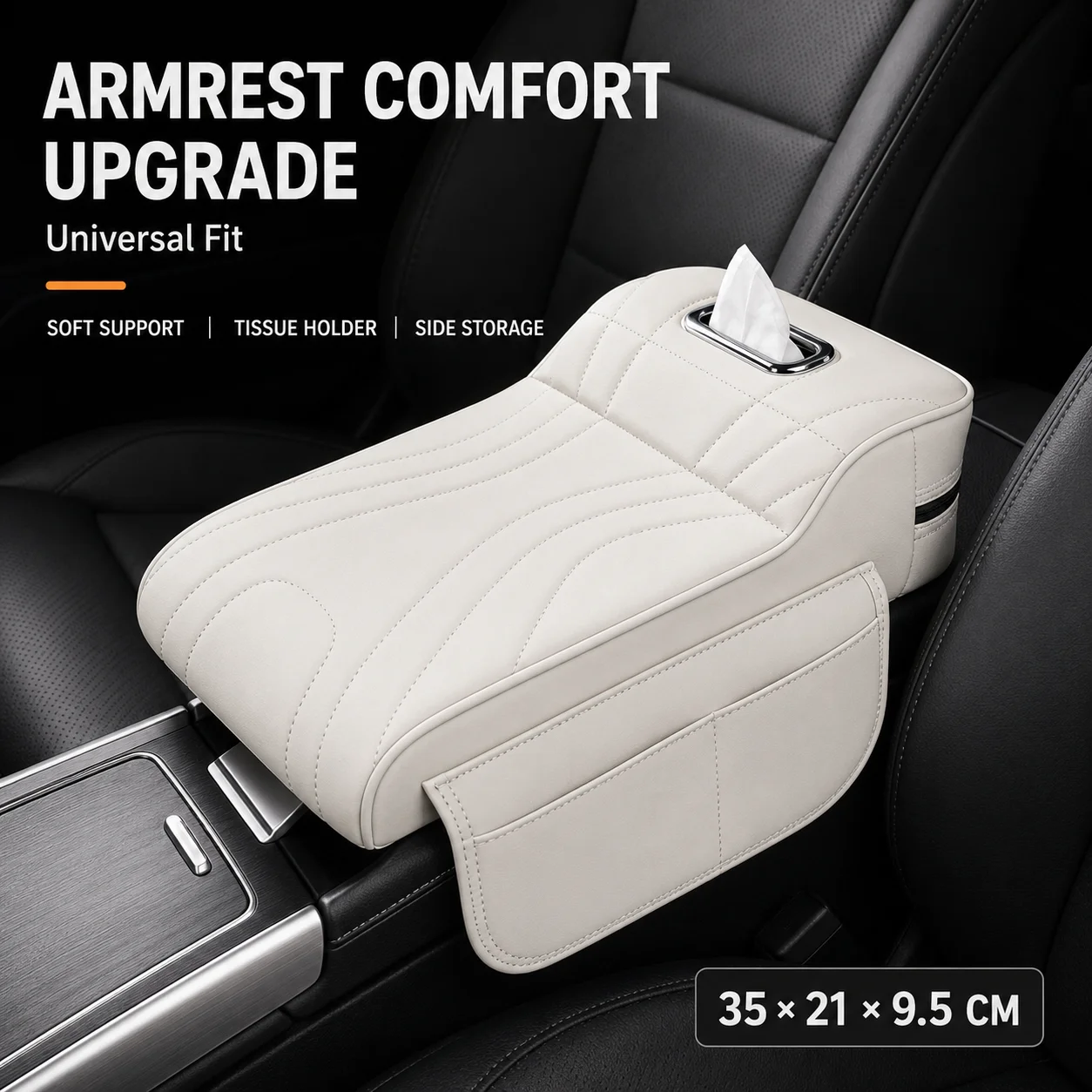 Universal Car Armrest Booster Pad Center Console Cushion Tissue Holder Storage for BMW Audi Mercedes Benz VW Porsche