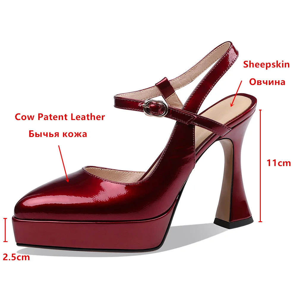 Aucegi Fashion Pointed Toe Genuine Leather Slingback Sandals Women Sexy Platform High Heels Buckle Summer Party Wedding Shoes