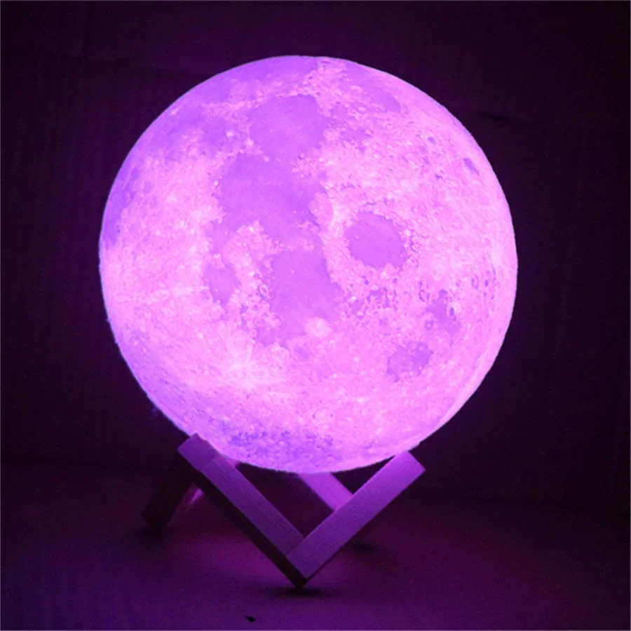 Rechargeable LED Night Light 3D Print Moon Lamp Touch Remote 16 Colors Change Bedroom Table Lamp for Children’s Room Decoration