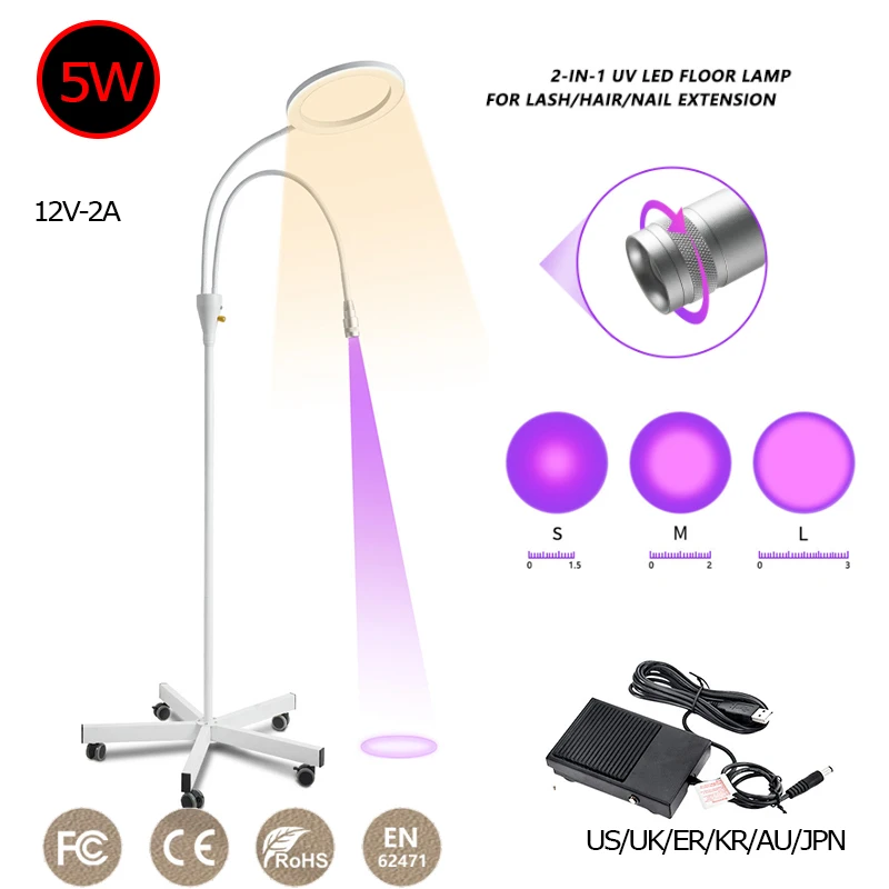 Upgrade 5w Lash uv lamp 2 IN 1 LED UV Floor Pulley Lash Lamp Eyelash Extension Speed Up Eyelash 2 in 1 LED Light Half-Moon Lamp