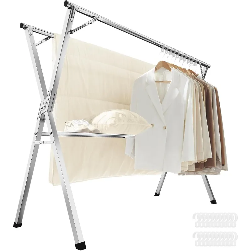 Clothes Drying Rack, Heavy-Duty Laundry Drying Rack, 45.7-63.4 Inches Extendable, Foldable Freestanding Airer