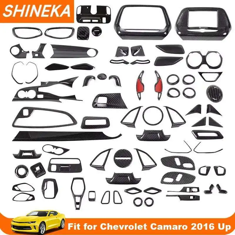 SHINEKA, cubierta decorativa de cambio de marchas para volante de consola central de coche de grano de fibra de carbono para Chevrolet Camaro 2016 2017 2018 Up