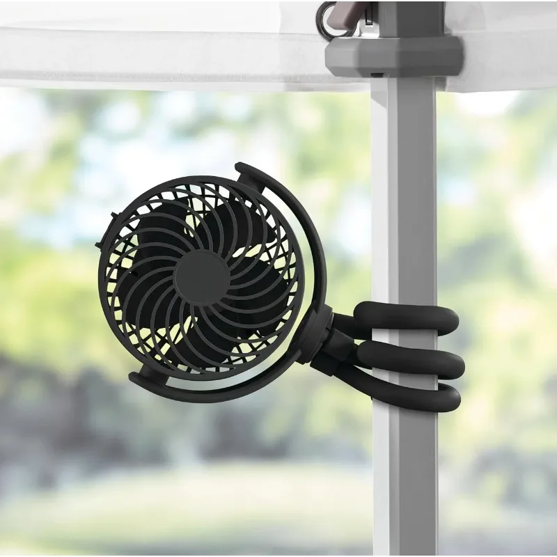 

NEW 4" New 3-speed Portable Rechargeable Fan with Flexible Tripod and Digital Display, Black