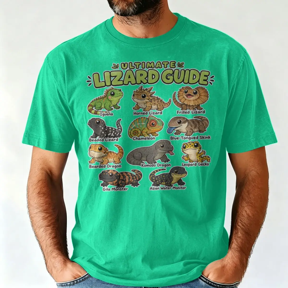 Ultimate Lizard Guide Cute Cartoon Reptile Breeds Vintage Washed Graphic T Shirts Men Women Summer Fashion Cotton T-shirt