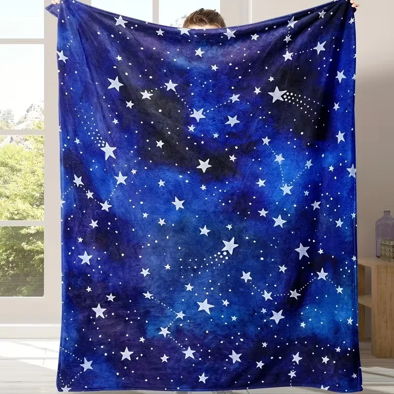 Deep Blue Galaxy Sky White Star Constellation Print, Soft Lightweight Decorative Blanket for Sofa Couch Bed