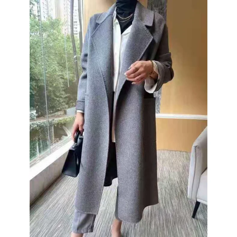 

2023 New Korean Fashion Cold Wool Coat with Lace-ups Handmade Demure Elegant Modern Especially Women for Winter