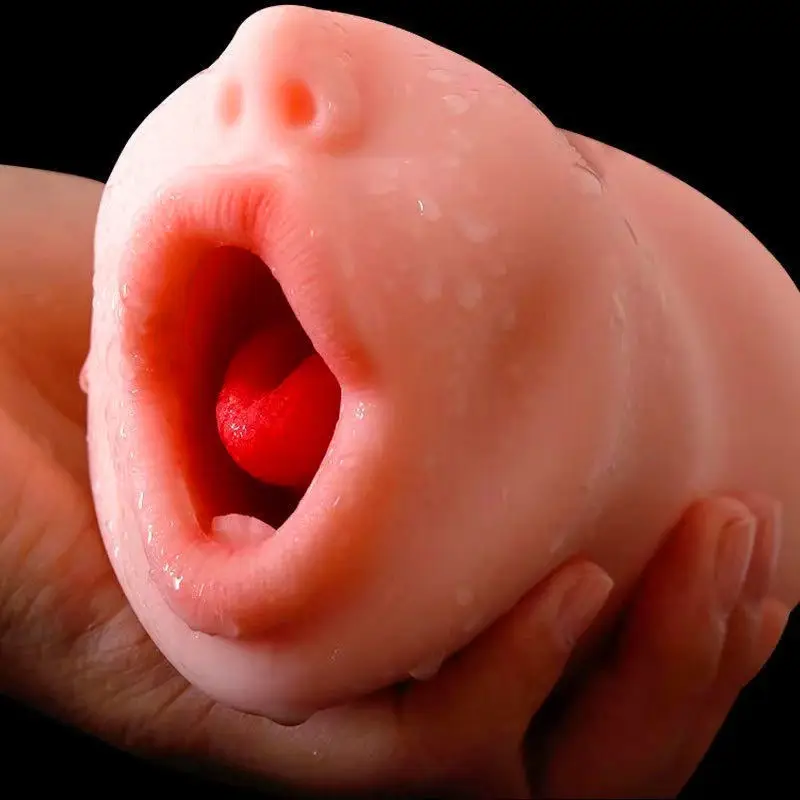 Realistic Silicone Tongue Vagina Real Pussy Deep Oral Masturbation Cup Dual Open Mouth Teeth Male Masturbator Sex Toys For Men