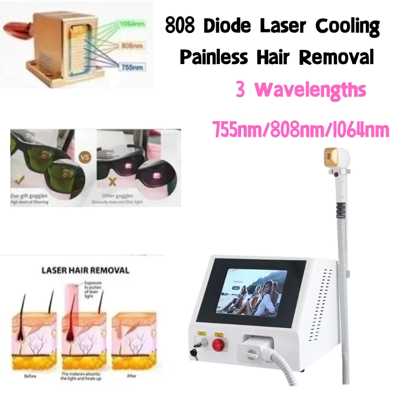 

High Quality 808 Diode Laser Hair Removal 3 Wavelength 755nm 808nm 1064nm Diode Permanent Laser Hair Removel