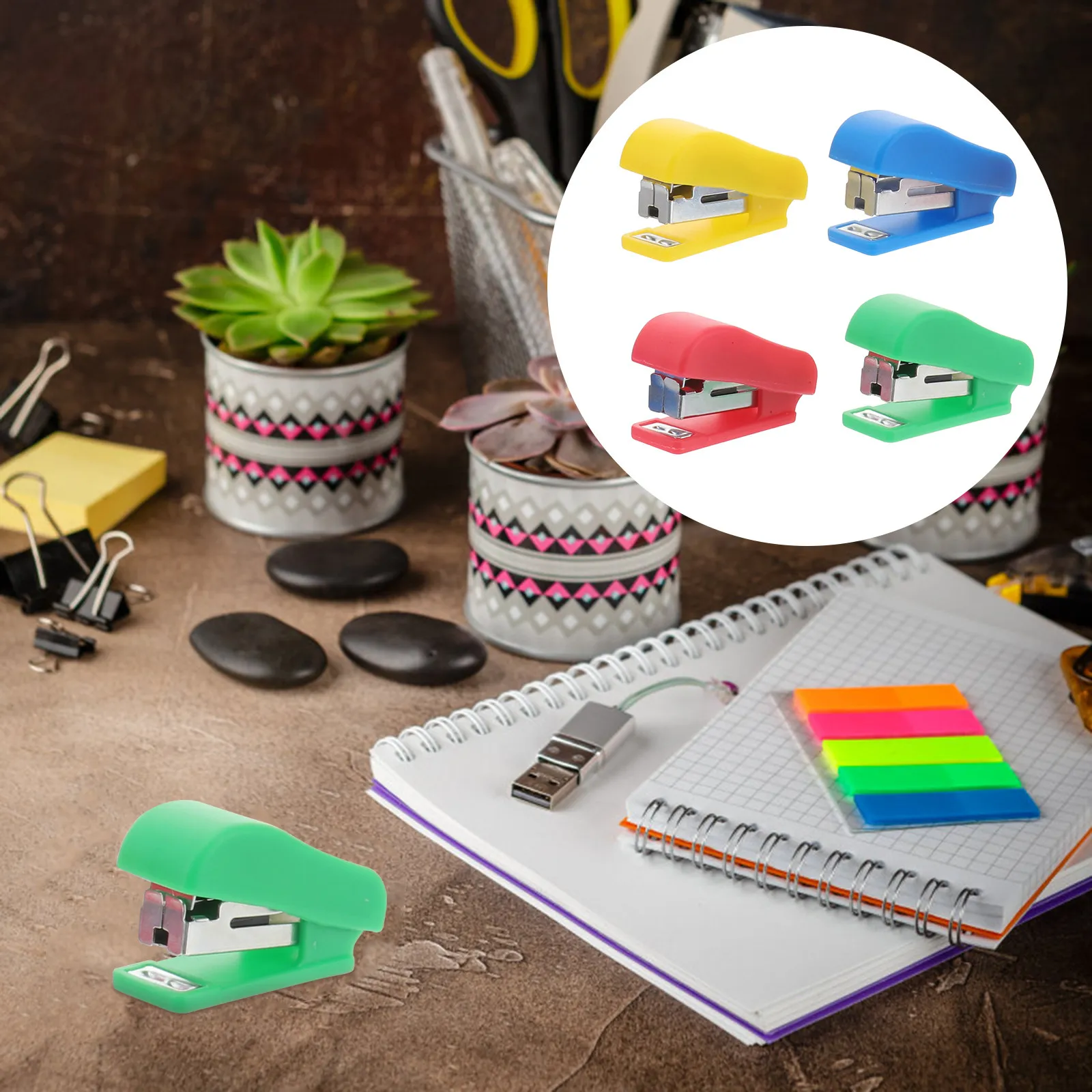 

4Pcs Fun Shaped Mini Stapler for Paper Documents Stationery Lightweight Pocket Sized Desktop Stapler Ideal for School Home
