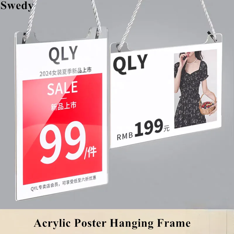 A4 210X297MM Clothing Store Hanging Price Label Paper Frame POP Billboard Noticeboard Acrylic Price List Poster Hanging Frame