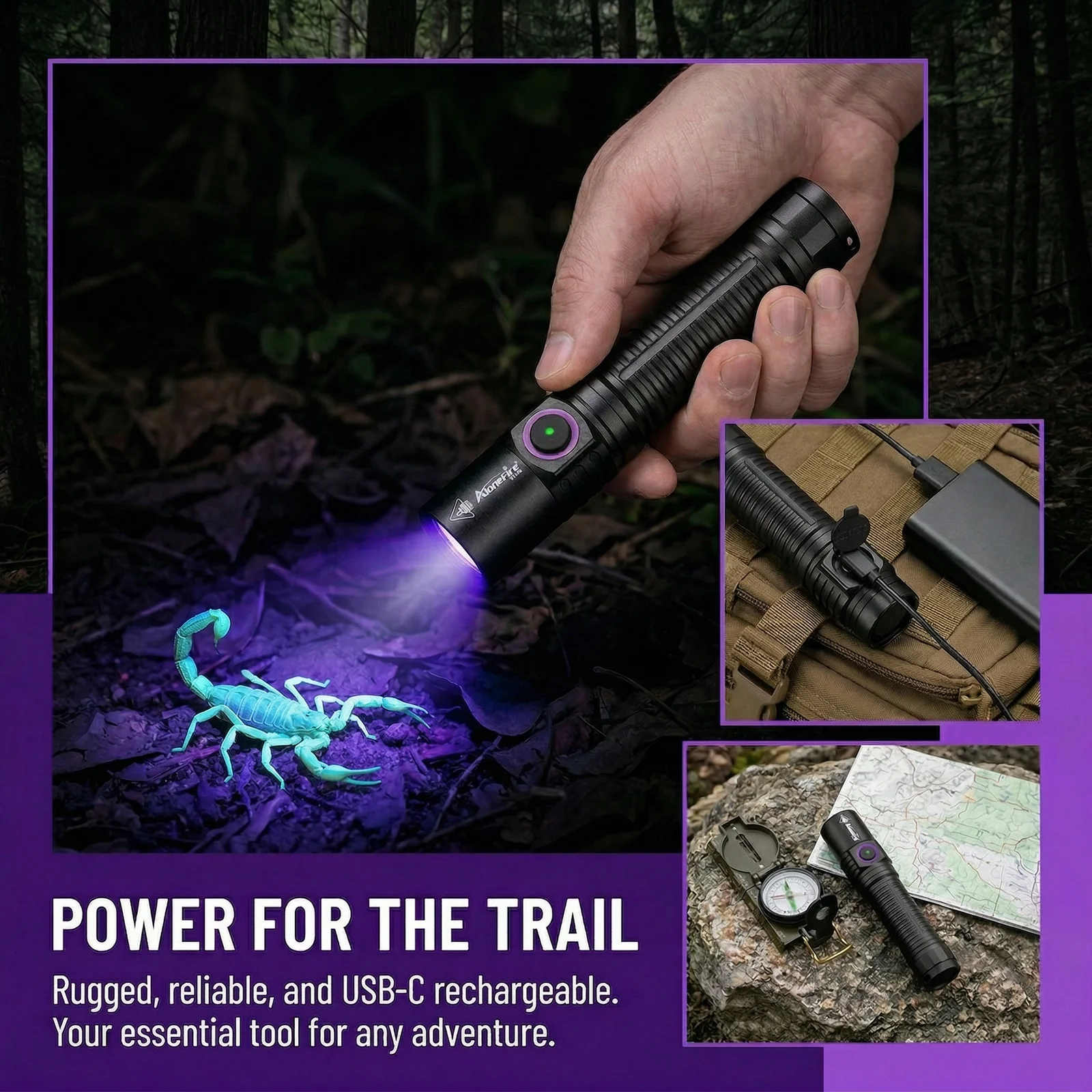 

Alonefire 5W High power 365nm UV LED Blacklight Flashlight USB Rechargeable Torch Cat Dog Stain Pet Tinea Money Scorpion lamp