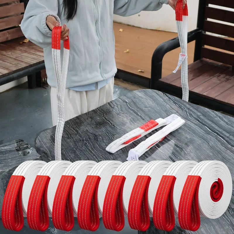 1/2M Crane Webbing Sling Industrial Lifting Strap Wear-Resistant Polypropylene Trailer Lifting Rope Enclosed Four-layer Braid