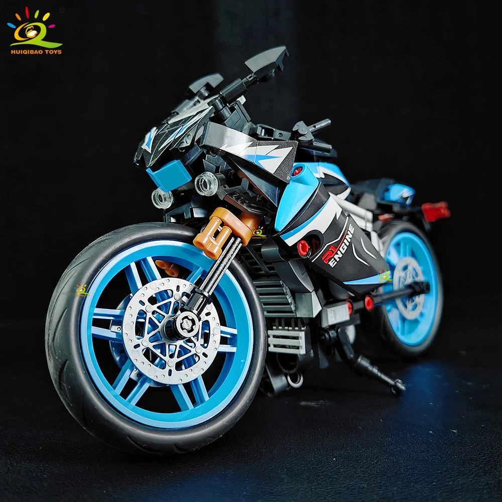 HUIQIBAO MOC Motorrad-Modellbausatz, City Moto Racer Bausteine, Spielzeug für Kinder, Jungen, Erwachsene, Auto-Set, Heimdekoration – Detail 1