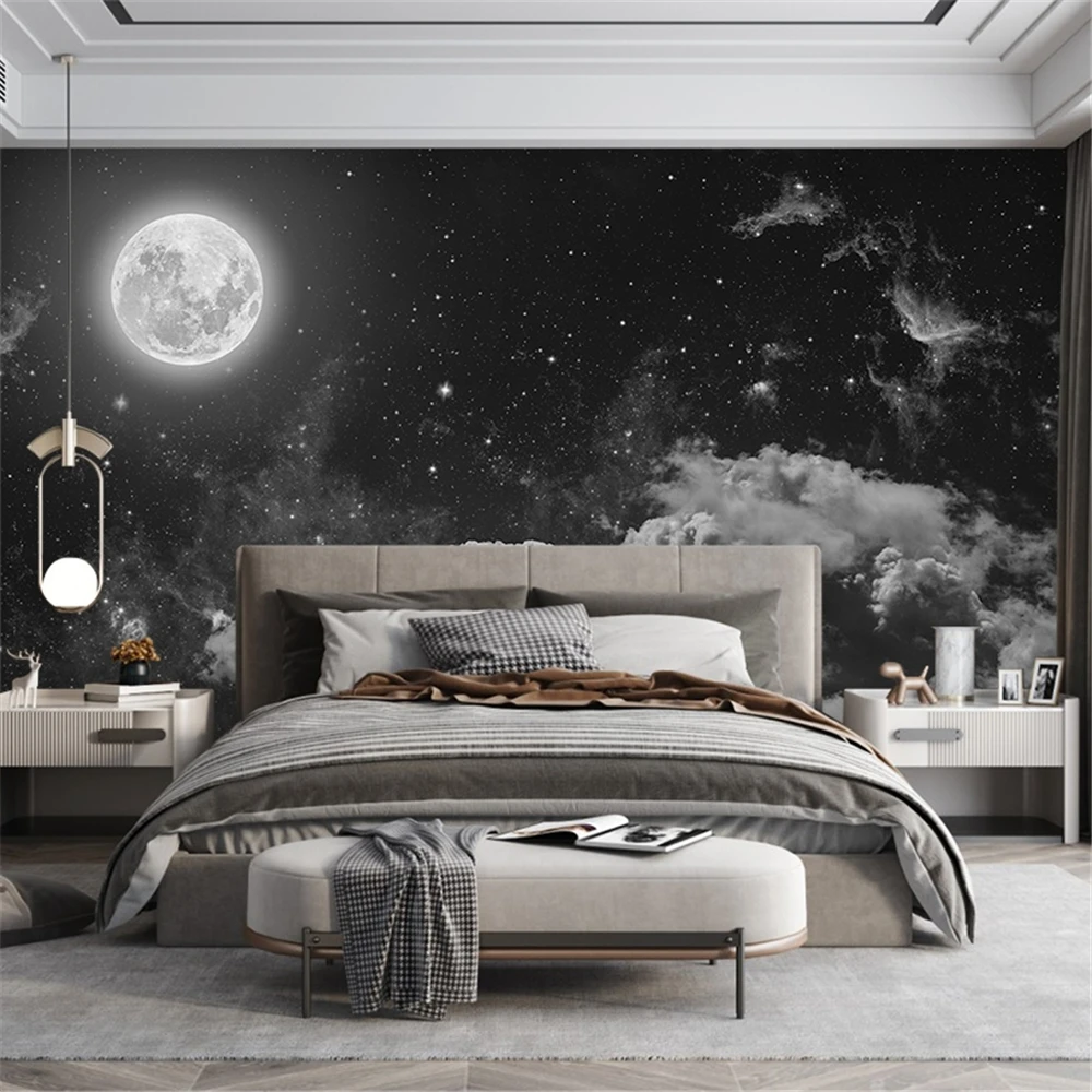 

Custom Starry sky and moon wallpaper living room decoration maison sofa bedside TV background mural art wall papers home decor