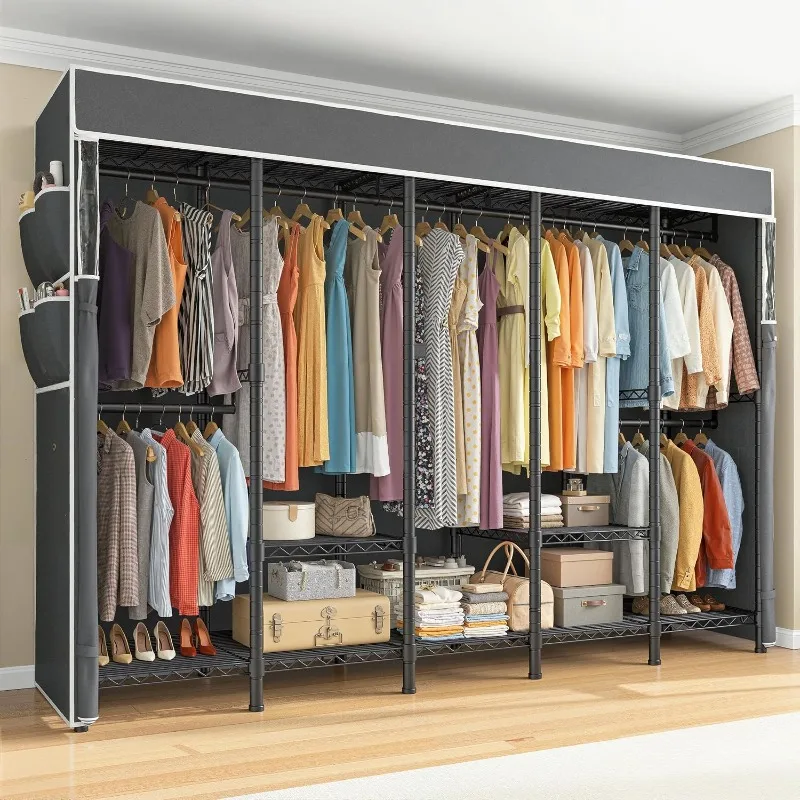 Raybee Clothes Rack, Extra Large Clothes Rack with Cover, Freestanding Clothing Racks for Hanging Clothes, Heavy Duty Closet