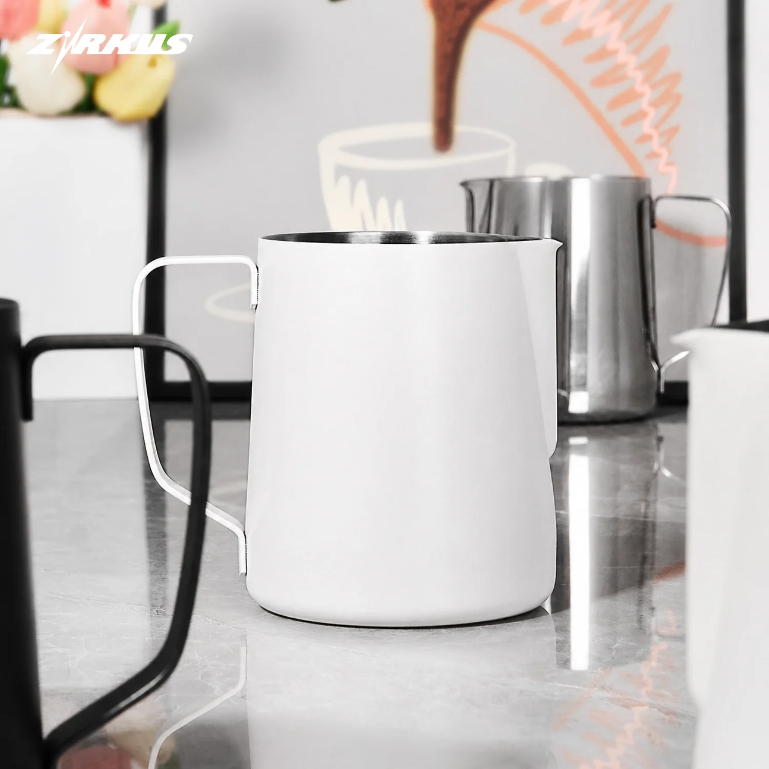ZIRKUS Milk Frother Jug Stainless Steel Container 350ML 600ML Frothing Pitcher Coffee Cup Latte Barista Espresso Maker Accessory view 6
