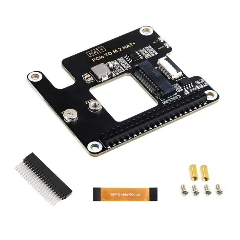 

1 PCS For Raspberry Pi 5 Pcie To M.2 HAT NVME High Speed Expansion Board Black With 16P Cable GPIO Header Support Active Cooler