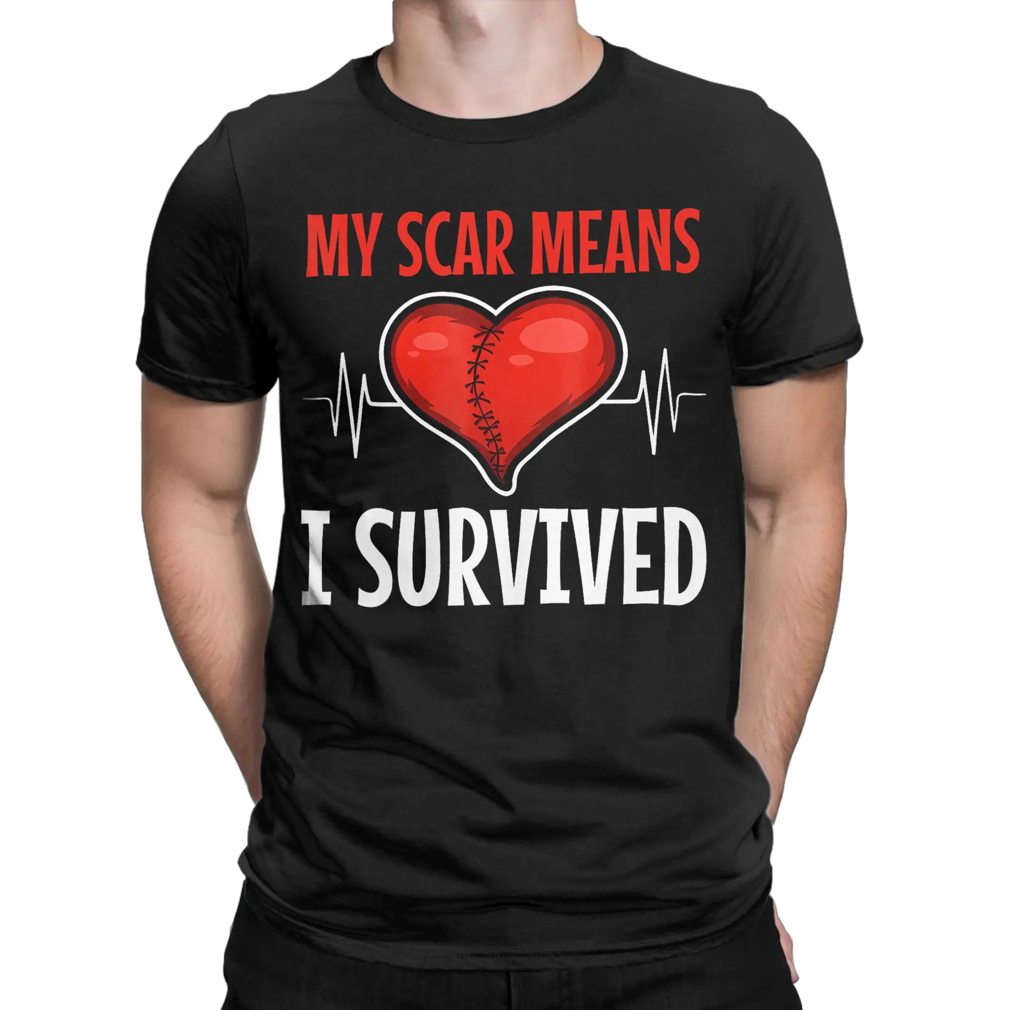 My Scar Means I Survived Heart  Men's T Shirt  Funny Tee Shirt Short Sleeve Crewneck T-Shirts 100% Cotton Summer Tops