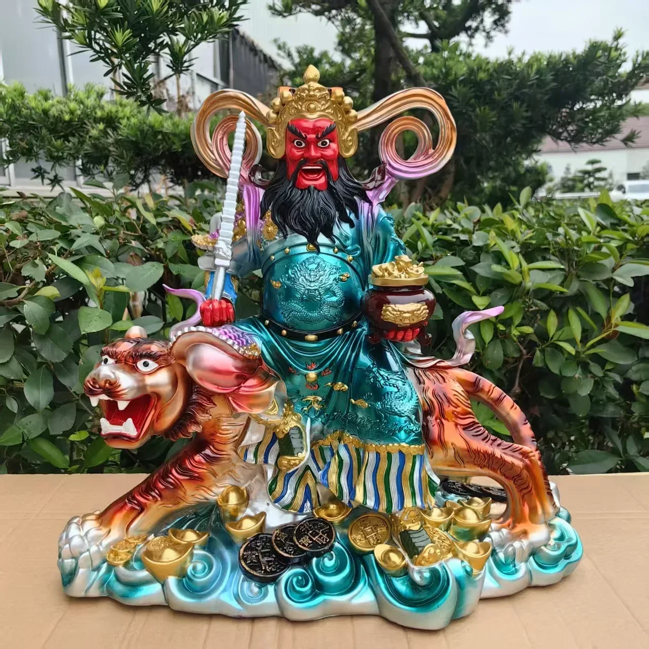 Lucky Resin God of Wealth People Zhao Gongming Statue of Tiger Statue Buddha Home Offering