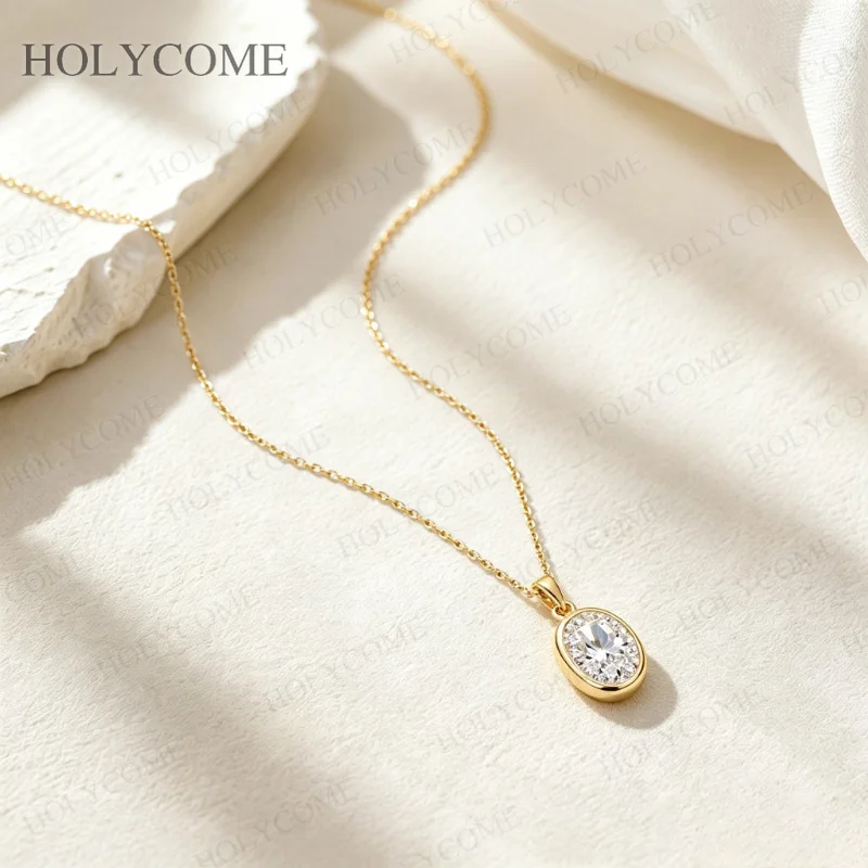 3 Karat Ovaler Moissanit-Anhänger Halskette für Damen, 925 Sterling Silber Solitär-Choker, Jubiläum, Verlobung, Party – Detail 8