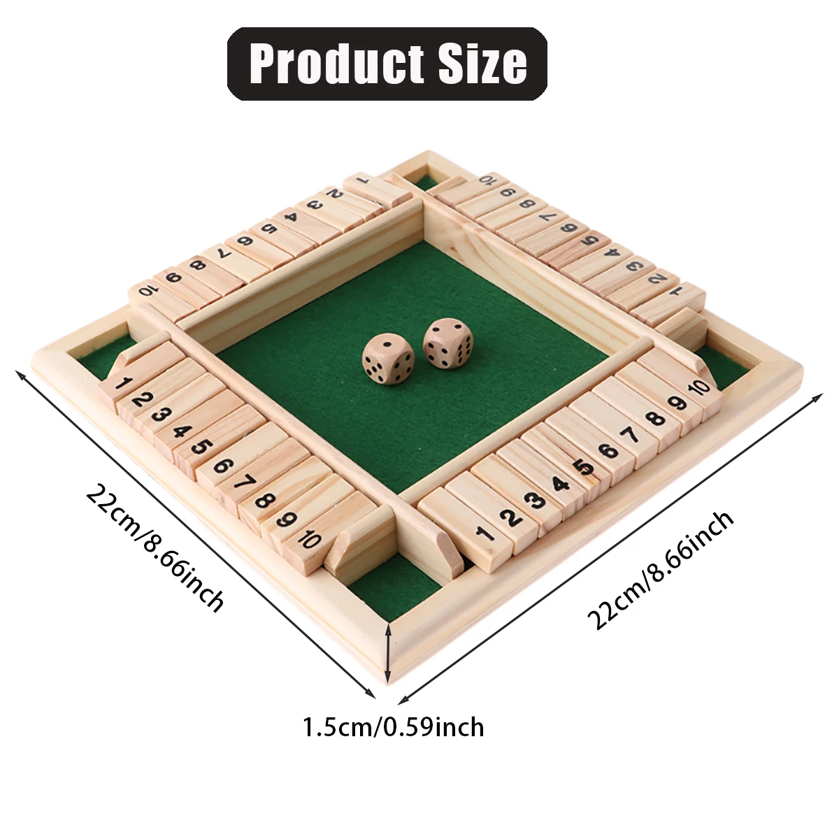 Dice Board Game Set Wooden 10 Numbers Flaps & Dices Game for 4 Players Party Kids Montessori Games Family Entertainment