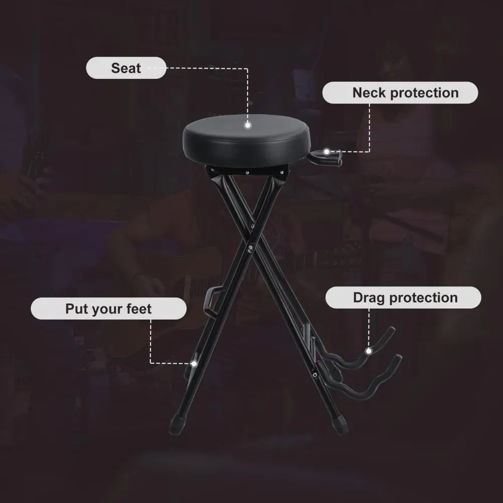 

Guitar Stool with Padded Cushion Foldable Guitar Bracket Stand Hold Performance Chair String Instruments Accessories ﻿