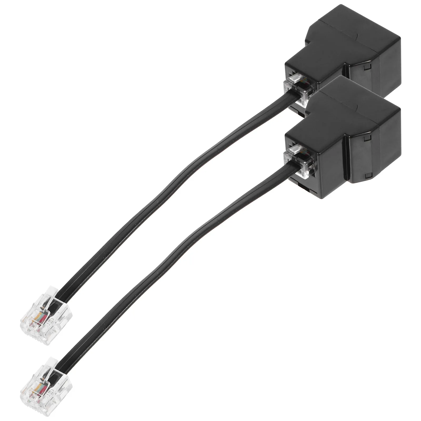 2Pcs Rj11 Telephone Splitter Rj14 4-Core 6p4c Detachable Landline Phone Adapter Dual Output Stable Signal Transmission Black
