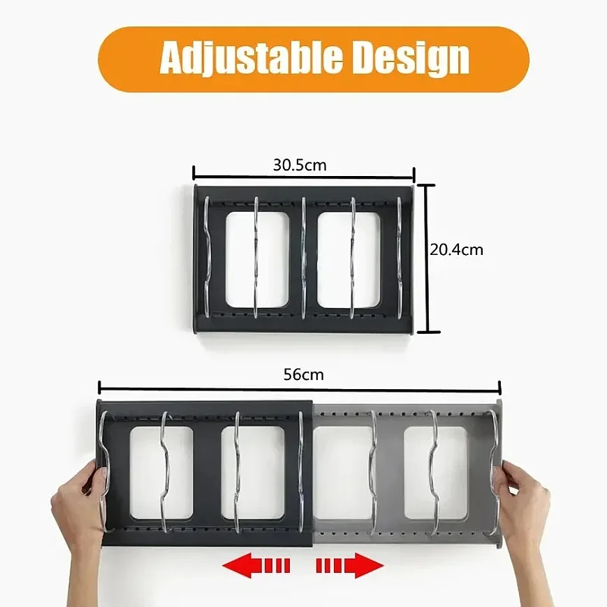 Kitchen Storage Solution Expandable Stainless Steel Rack for Pan Pot Lid Cutting Board Dish Drying Cookware Organizer