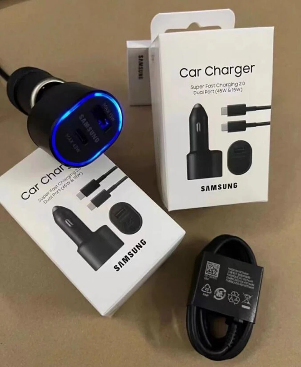 Ładowarka samochodowa Pd Samsung 60w 45w 25w 15w Super szybkie ładowanie 2.0 Dual Usb Galaxy S24 S23 Fe S22 Ultra S21 S20 Plus 5g S10 +