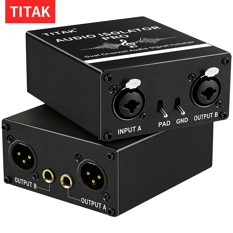 

Audio Ground Loop Isolator Dual Channel XLR 6.35mm Interface Hum Buzz Noise Remover for Mixer Microphone Speaker Amplifier