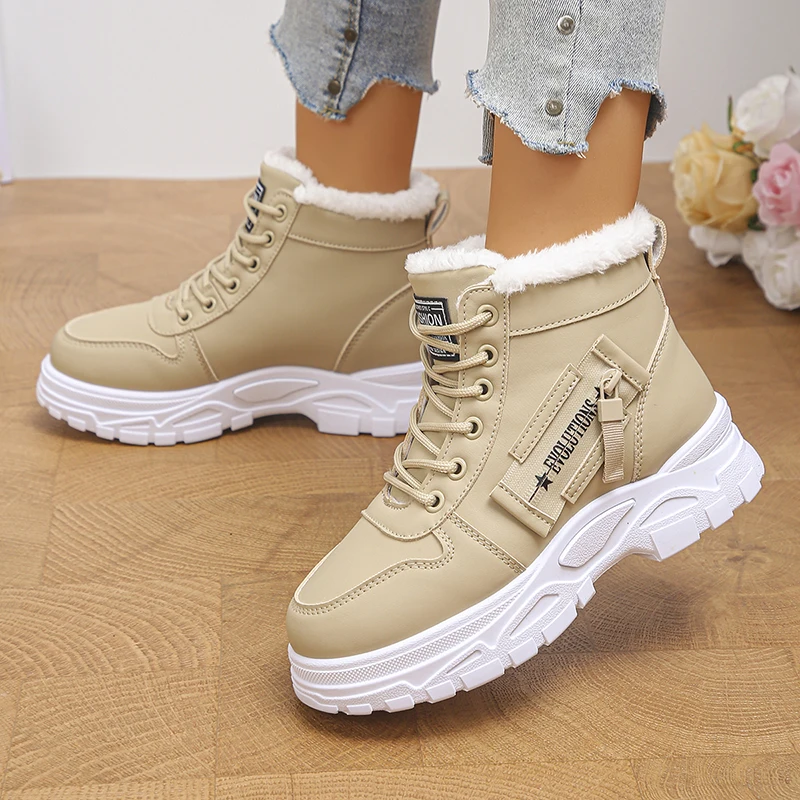 Plus Size 45 Long Plush Platform Snow Boots Women Lace Up Non Slip Warm Winter Sneakers Woman Thick Sole Cotton Padded Shoes