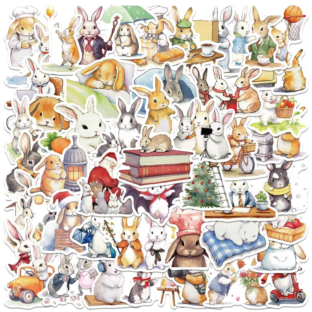 50pcs Retro Cute Cartoon Animal Bunny Rabbit Stickers For Luggage Laptop Water Bottle Phone Waterproof Graffiti Vinyl Decals