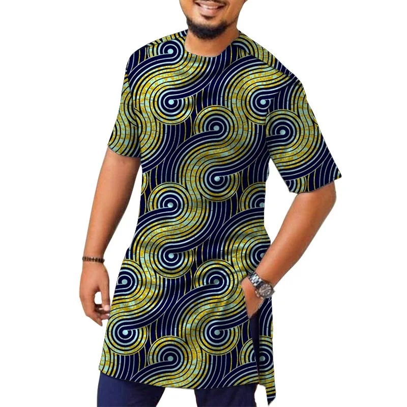 African Fashion Gorgeous Print Design Men\'s Tops Nigeria Style Colorful Male Half Sleeve Shirt Customized