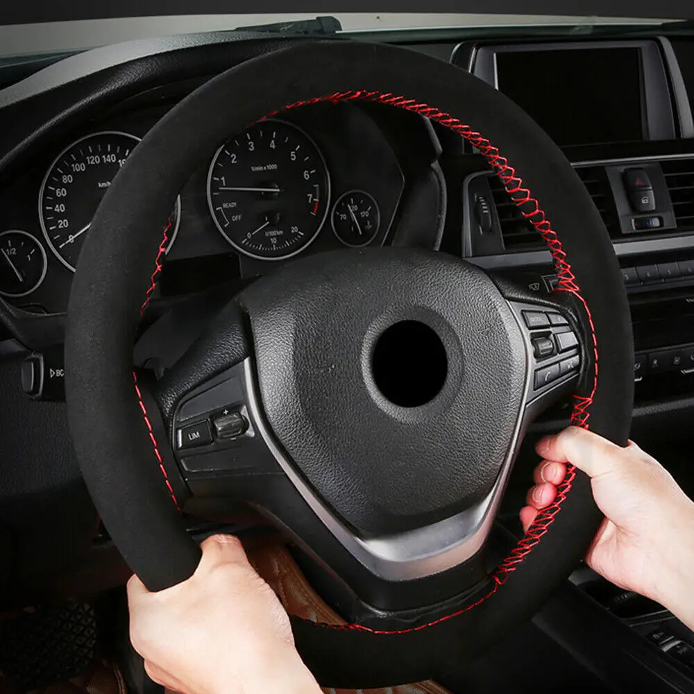 

US Suede Car Steering Wheel Cover For 15''/38CM Steering wheel Hand Sewing Soft DIY car steering wheel cover car accessories