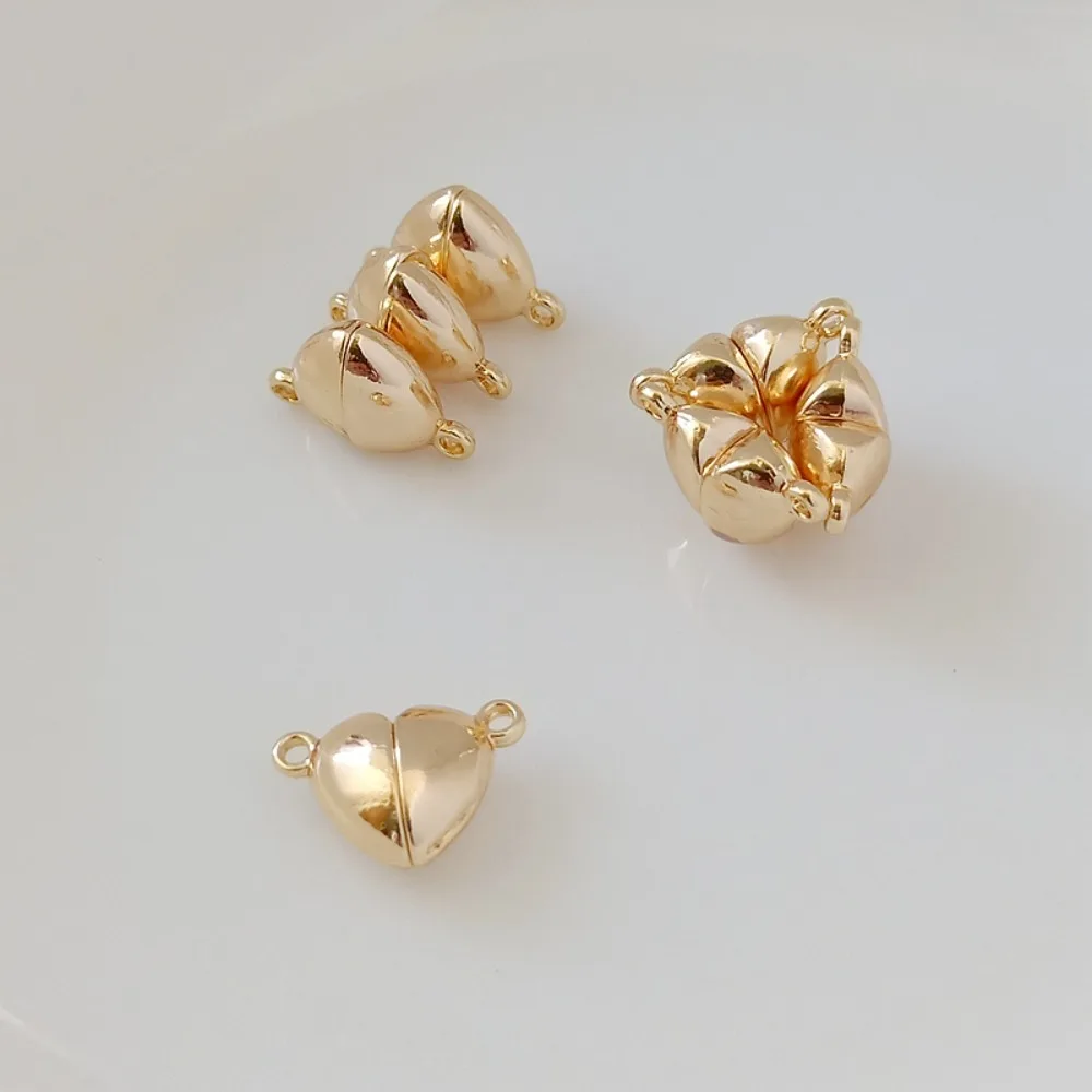14K Gold-plated Heart Double Pendant Ring Magnetic Clasp Bracelet Necklace Ending Connection Clasp Handmade DIY Jewelry Accessor