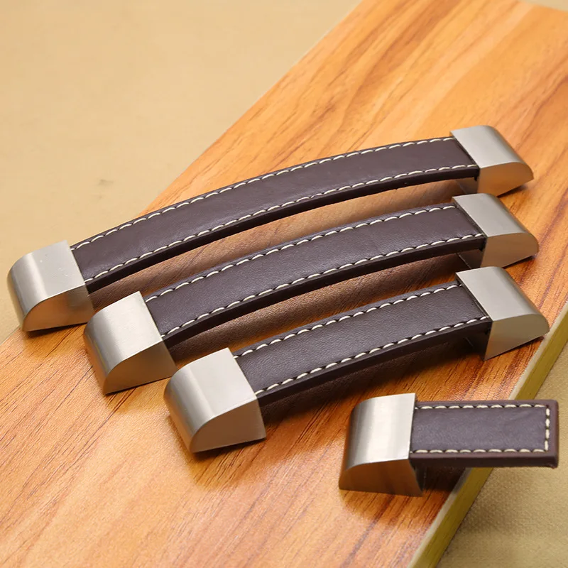 Modern Luxury Leather Furniture Handles Square Drawer Pulls Cabinet and Wardrobe Door Handles Hardware Pieces