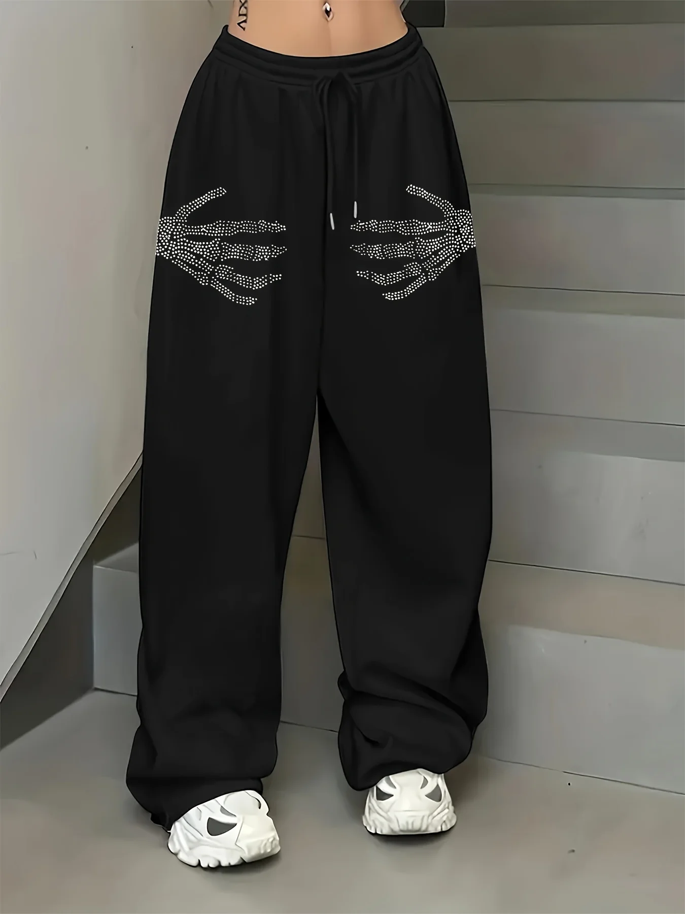 Casual joggingbroek met een leuke spookprint met een elastische taille met trekkoord en joggingbroek met rechte pijpen voor dames.