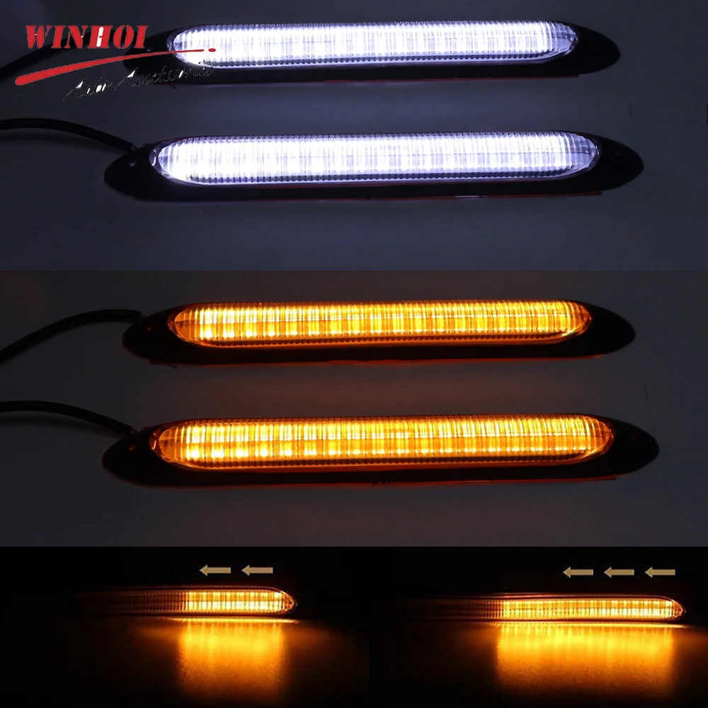 2PSC DRL LED Strips Car Daytime Running Light Automobile Headlights Strip White To Yellow Flow Turn Signal Lamps 12V Car Lamp